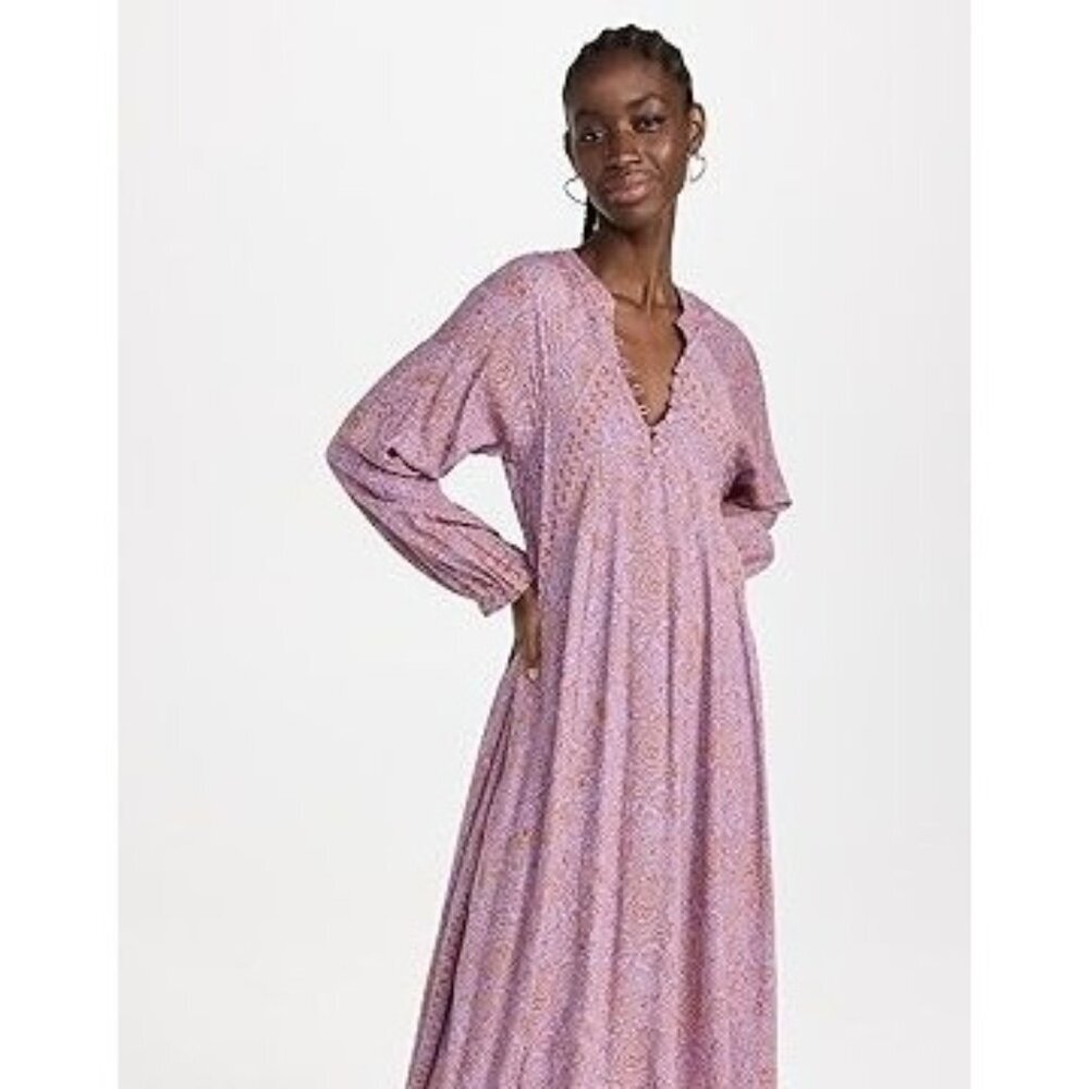 Natalie Martin Fiore Midi Dress Shangri-La Print Womens Size M Resortwear Orchid
